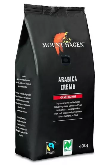 Mount Hagen Kawa ziarnista Arabica 100% crema fair trade 1 kg Bio