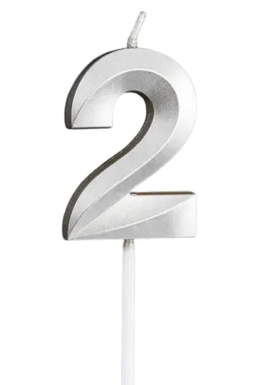�wieczka na tort - cyferka 2 srebrna 4,8cm