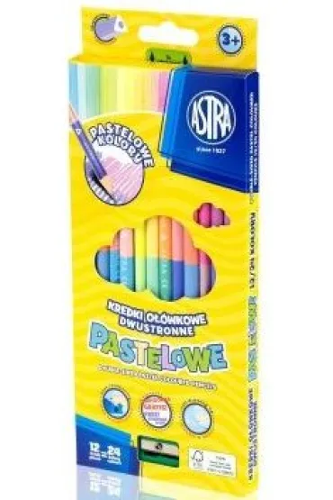 Astra Kredki o��wkowe dwustronne pastelowe 24 kolor�w 12 szt.