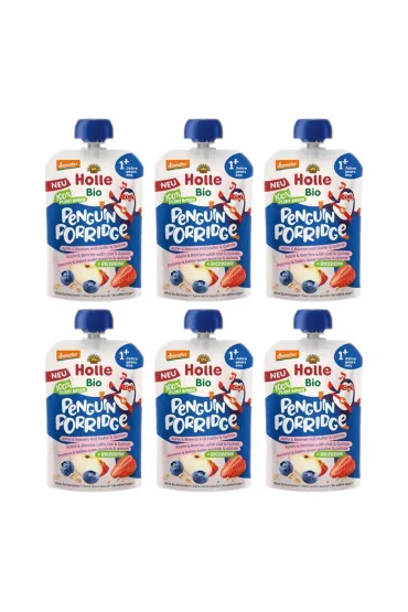 Holle Mus owsiankowy Pingwin (jab�ko - ry� - owoce jagodowe - quinoa) od 1 roku Demeter Zestaw 6 x 110 ml Bio