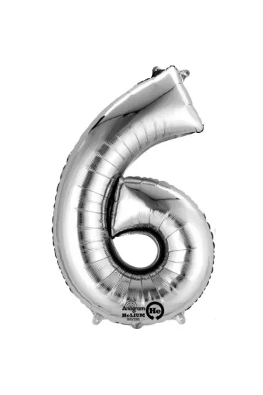 Amscan Balon foliowy Cyfra "6" srebrna 86cm