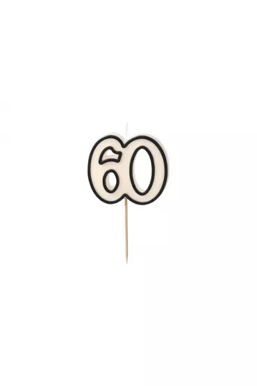 PartyDeco �wieczka urodzinowa 60 bia�o-czarny 5.5cm