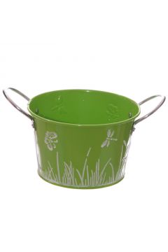 Metalowy pojemnik na sadzonki z bia�ymi kwiatkami 9.5cm