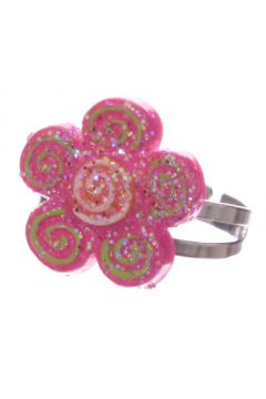 Pier�cionek kwiatek ze spiral� kolorowy, regulowany