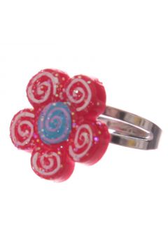Pier�cionek kwiatek ze spiral� kolorowy, regulowany