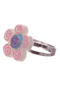 Pier�cionek kwiatek ze spiral� kolorowy, regulowany