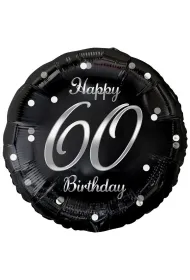 Godan Balon foliowy B&C Happy 60 Birthday, czarny, nadruk srebrny, 18"