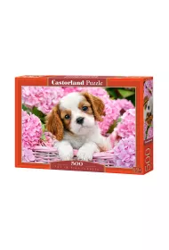 Puzzle 500 el. Szczeni w rowych kwiatach Castorland