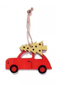 Arpex Ozdoba dekoracyjna drewniana zawieszka Auto z choink� 10x17 cm