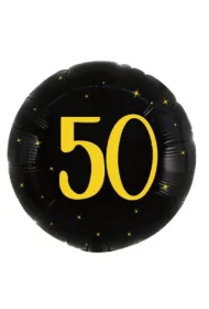Balon foliowy 50 urodziny, okr�g�y, czarno z�oty, 45cm