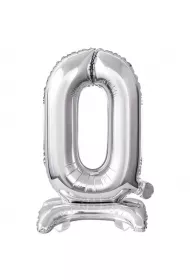 Amscan Balon foliowy mini cyfra 0 na stojaku srebrna