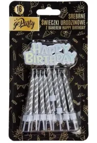 GoParty �wieczki urodzinowe srebrne HB 16 szt