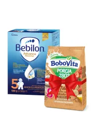 Bebilon 5 Advance Pronutra Junior Formua na bazie mleka dla przedszkolaka + BoboVita Porcja Zb Kaszka mleczna 7 zb zboowo-owsiana truskawka-banan po 8. miesicu GRATIS Zestaw 1 kg + 210 g