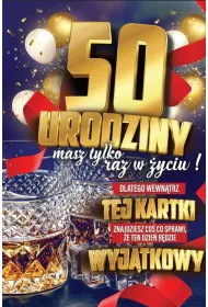 Yeku Karnet 50 Urodziny m�skie z naklejk� na butelk� JCX071