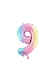 PartyDeco Balon foliowy 9 pastelowy t�czowy 86cm