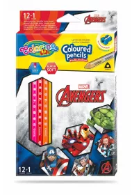 Patio Kredki owkowe trjktne Colorino Kids + temperwka Avengers 13 szt.