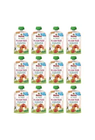 Holle Mus Brzoskwiniowy Pelikan (brzoskwinia - truskawka - jab�ko - owies) bezglutenowy po 6. miesi�cu �ycia Demeter Zestaw 12 x 100 ml Bio