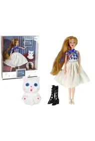Lalka z kotkiem d�ugie br�zowe w�osy LeanToys