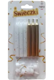�wieczki na tort bia�o-z�ote 6 szt. 8cm