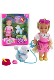 Laleczka z pieskiem na smyczy miska z ko�ci� LeanToys