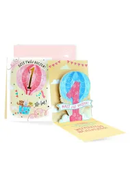 Kukartka Karnet PU-020 Urodziny 1  roczek, cyferki, r�owy balon