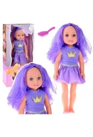 Lalka w sukience z koron� d�ugie w�osy fiolet 38cm LeanToys
