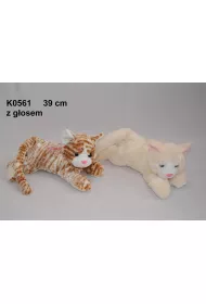 Pluszak Kot z g�osem 39cm Le��cy z kokard� SUN-DAY K0561