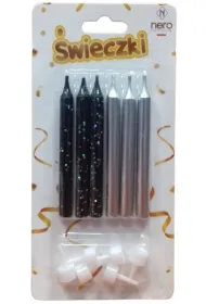 �wieczki na tort czarno-z�ote 6 szt. 8cm
