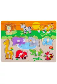 Uk�adanka drewniana z uchwytami. Zwierz�ta Zoo Smily Play