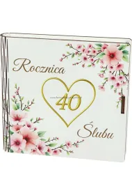 Pude�ko drewniane z ksi��eczk� 40 rocznica �lubu (15x15x2cm)