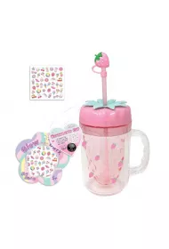 Pecoware Kubek ze s�omk� i naklejkami truskawka