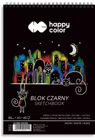 Happy Color Blok czarny na spirali KOTY, A5, 80g, 40 arkuszy