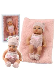Lalka bobas z kocykiem bia�o-r�owe ubranko 18cm LeanToys