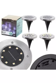 Lampy ogrodowe solarne najazdowe gruntowe czujnik zmierzchu wbijane wieccy dysk 8LED 4szt. zimny biay