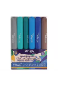 Strigo. Markery akrylowe trjktne 6 kolorw. Kocwka Brush. Zestaw 9