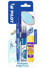 Pi�ro kulkowe Frixion Pilot niebieskie + wk�ad Frixion niebieski x3+klej szybkoschn�cy + gumka owalna blister