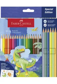 Faber-Castell Kredki sze�ciok�tne edycja dinozaury 18 kol. standardowych + 3 kol. metaliczne + 3 kol. neonowe + naklejki