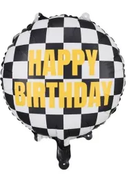 PartyDeco Balon foliowy Szachownica Happy Birthday 45cm