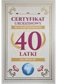 Yeku Karnet Certyfikat Urodzinowy 40 urodziny damskie