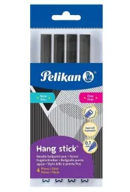 D�ugopis Hang Stick 0,7mm czarny 4 szt PELIKAN