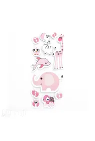 dpCraft Naklejki brokatowe 3D Zwierzaki w ZOO pink 11szt.