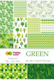 Happy Color Blok z motywami GREEN, A4, 80g, 15 arkuszy, 30 motyw�w 15 kartek