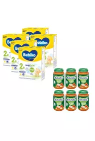 Bebiko 2R Mleko nastpne dla niemowlt powyej 6. miesica ycia + BoboVita Potrawka z indyka z warzywami po 8 miesicu Zestaw 5 x 600 g + 6 x 190 g