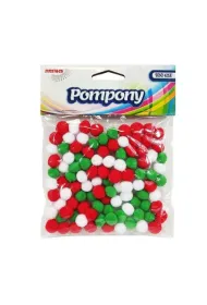 Brewis Pompony mix kolor�w 1cm czerwone, bia�e, zielone POM42
