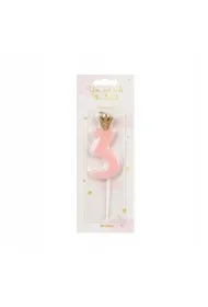 PartyDeco �wieczka urodzinowa 3 jasny r�owy 9.5cm