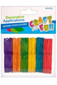Craft with Fun Ozdoba dekoracyjna drewniane patyczki kolorowe 50 szt.