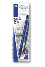 Staedtler O��wki akwarelowe Mars Lumograph z p�dzelkiem, 4B do 8B, metalowe pude�ko, 5 sztuk