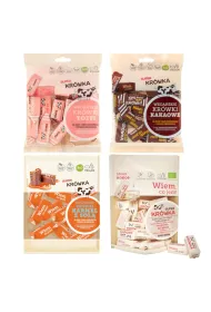 Super Krwka Zestaw Krwki bezmleczne: toffi, kakaowe, kokosowe, karmel z sol 4 x 150 g Bio