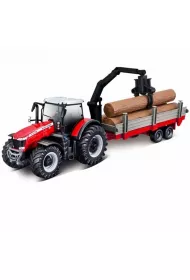Bburago model tracor with deluxe trailer massey ferguson 8740s with tree forwarder 10cm