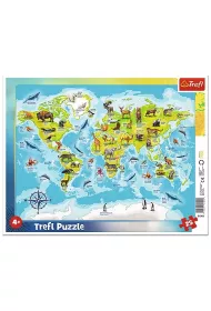 Puzzle ramkowe 25 el. Mapa �wiata ze zwierz�tami Trefl